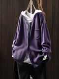 Women's Relaxed Button Front Knitted Cardigan with Decorative Ruffle Pocket – Soft Long Sleeve Round Neck Cardigan for Autumn and Winter Layering