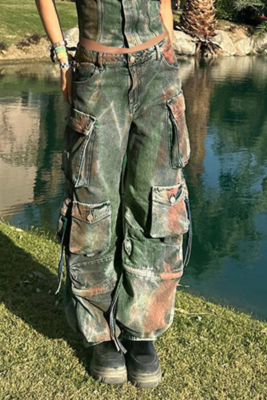 Trendy Contrast Denim Trousers