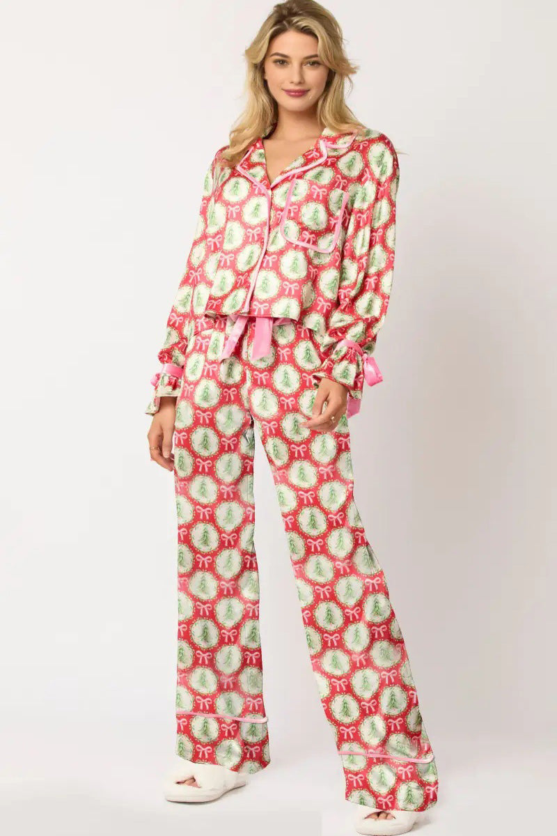 Coordinated Christmas Character Print Pajama Long Set