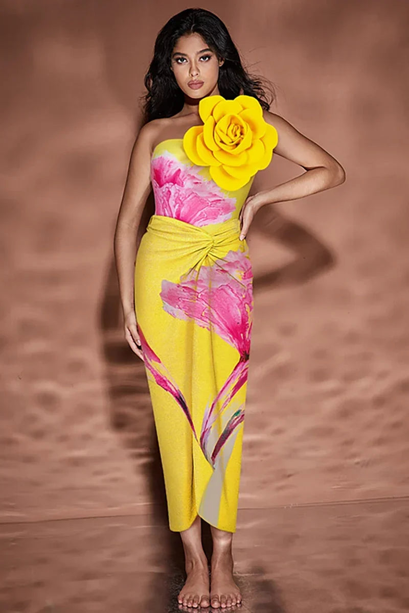 Flower Print Swimsuit with 3D Flower Detail