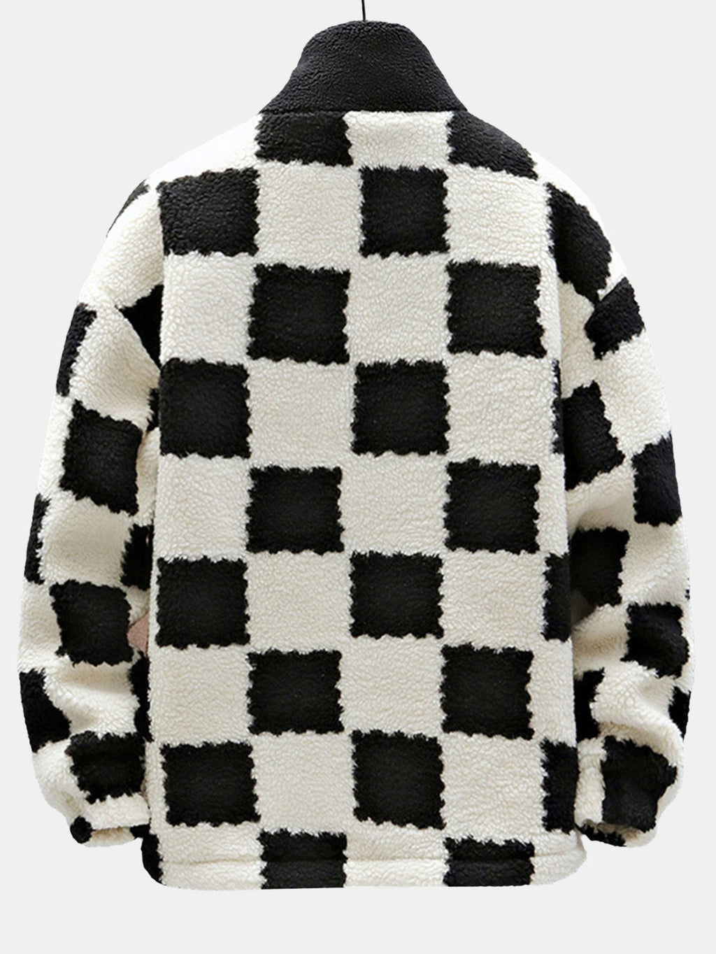 Men's Printed Teddy Fleece Jacket with High Collar – Soft Relaxed Fit Zip-Up Outerwear for Autumn and Winter