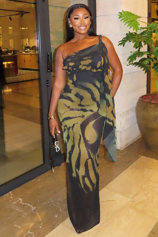 Modern Retro Edge One-Shoulder Gown