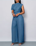 Women's Asymmetric One-Shoulder Wide-Leg Jumpsuit with Defined Waist – Elegant Casual Style for Summer and Evening Wear