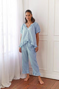 Relaxed Ruffled Plaid Print Shirt Pajama Set