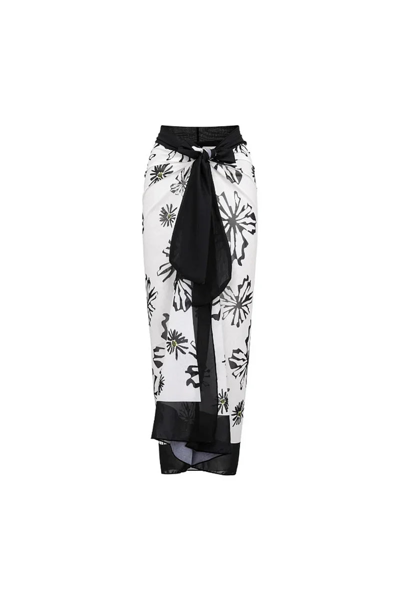 Flower Applique Patterned White One-Piece Swimwear