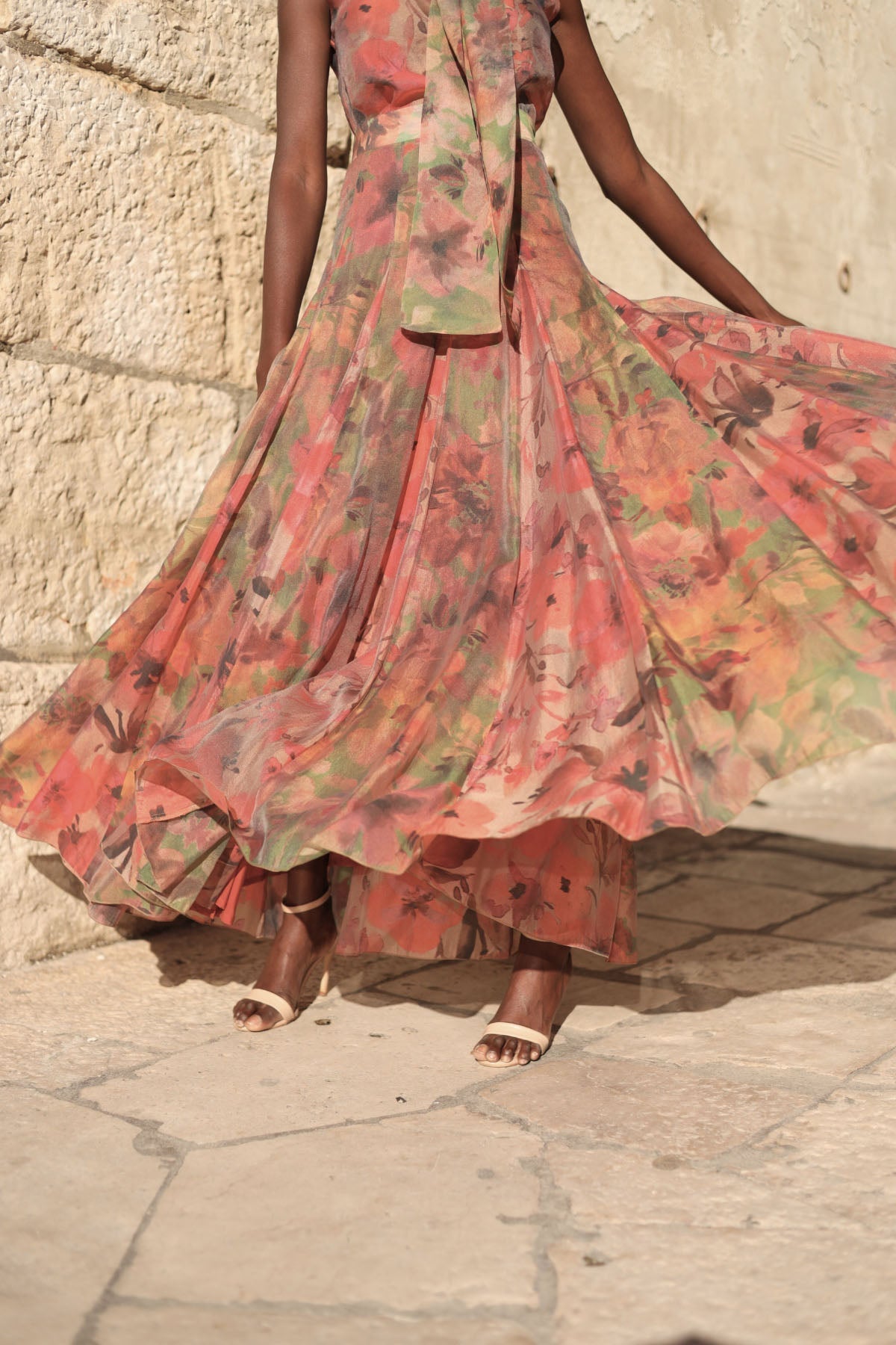 Halterneck Flower Maxi Skirt Set