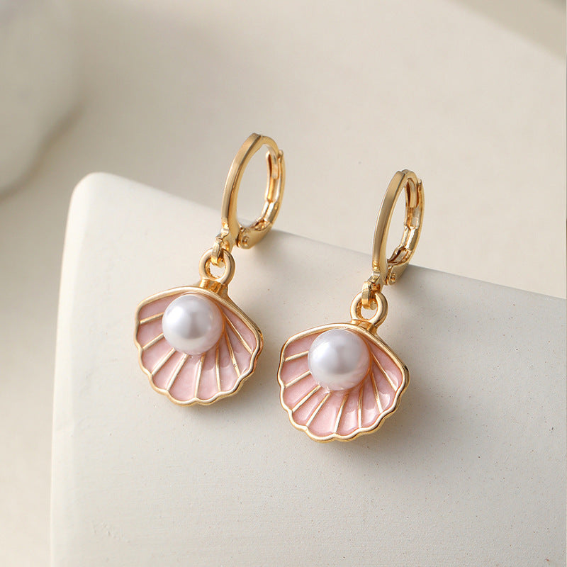 Women's Gold-Plated Pearl Earrings with Pink Shell - Elise