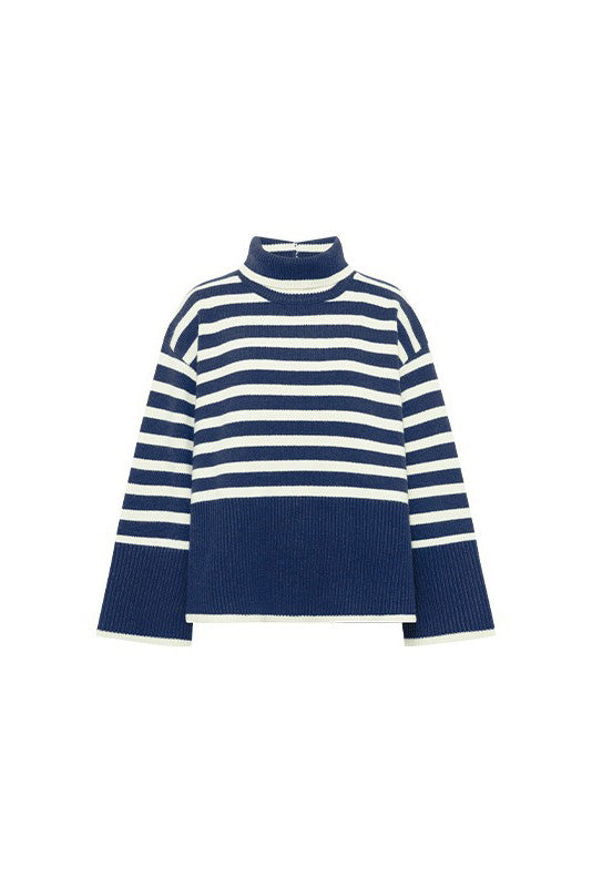 Turtleneck Striped Knit Sweater