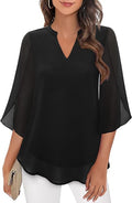Women’s Split-Neck Blouse with Sheer Flutter Sleeves – Relaxed Layered Design for Work and Evening Styling