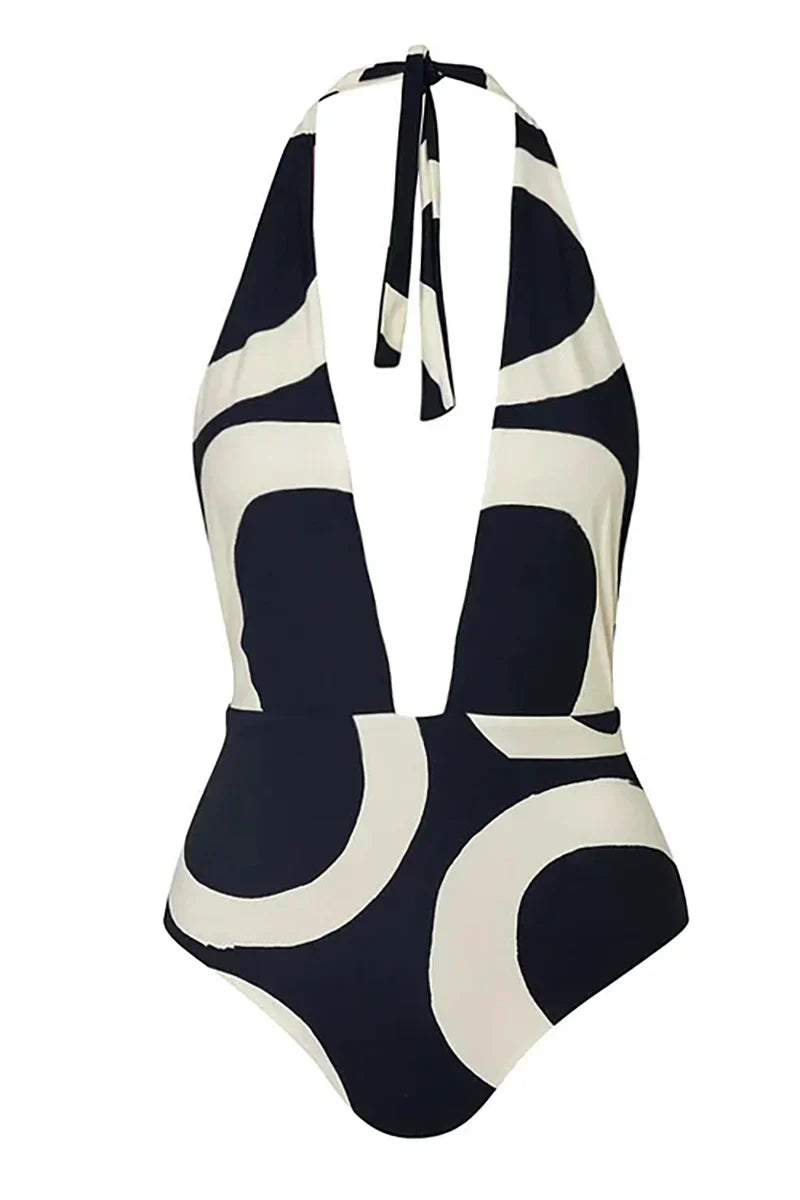 Colorblock Halter High-Waisted One-Piece Swimwear