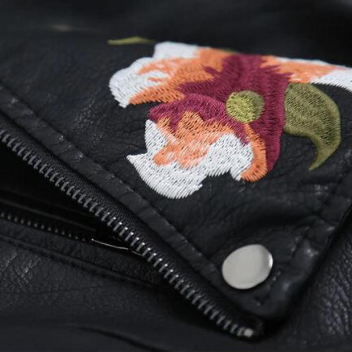 Modern Leather Jacket with Floral Embroidery