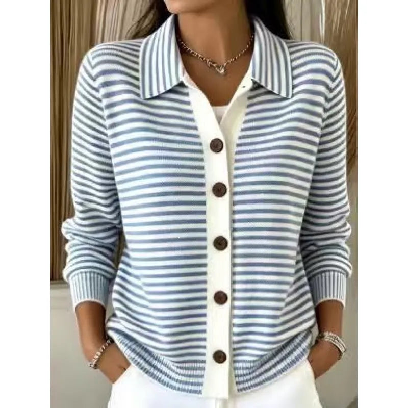 Women's Cotton Striped Button-Down Cardigan – Relaxed Fit Layer