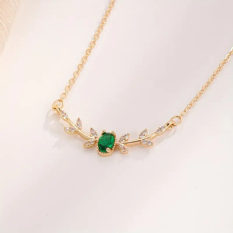Liorna Gold Necklace with Green Crystal Pendant
