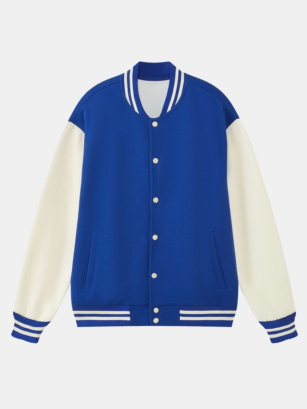 Men's Contrast Sleeve Varsity Baseball Jacket – Classic Cotton Snap-Button College Outerwear with Striped Ribbed Trims for Spring and Autumn