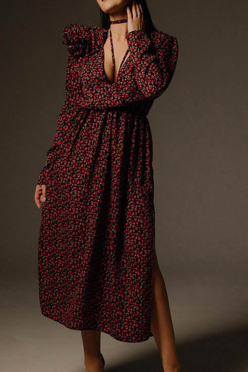 Bertha Flower V-Neck Mini-Length Dress