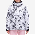 Women’s Abstract Print Hooded Puffer Jacket with High Collar and Zip Front – Warm Padded Winter Outerwear for Casual Everyday Wear