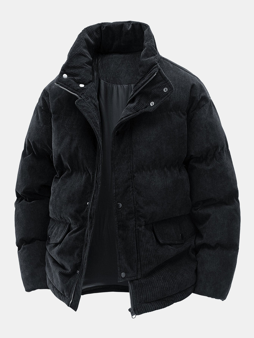 Men's Corduroy Puffer Jacket – Warm Padded Winter Outerwear with High Stand Collar and Utility Pockets