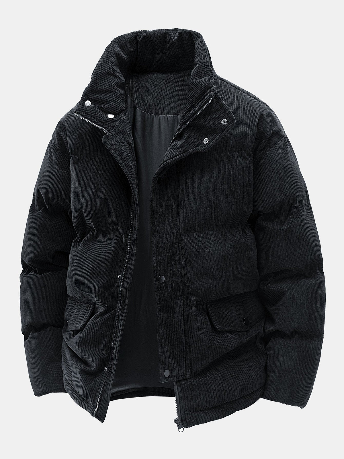 Men's Corduroy Puffer Jacket – Warm Padded Winter Outerwear with High Stand Collar and Utility Pockets