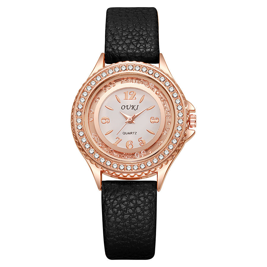 Women's Round Watch with Crystal Bezel, Clear Dial & Lightweight Synthetic Strap