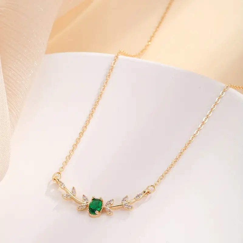 Liorna Gold Necklace with Green Crystal Pendant