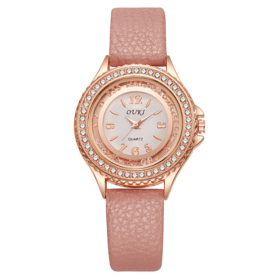 Women's Round Watch with Crystal Bezel, Clear Dial & Lightweight Synthetic Strap