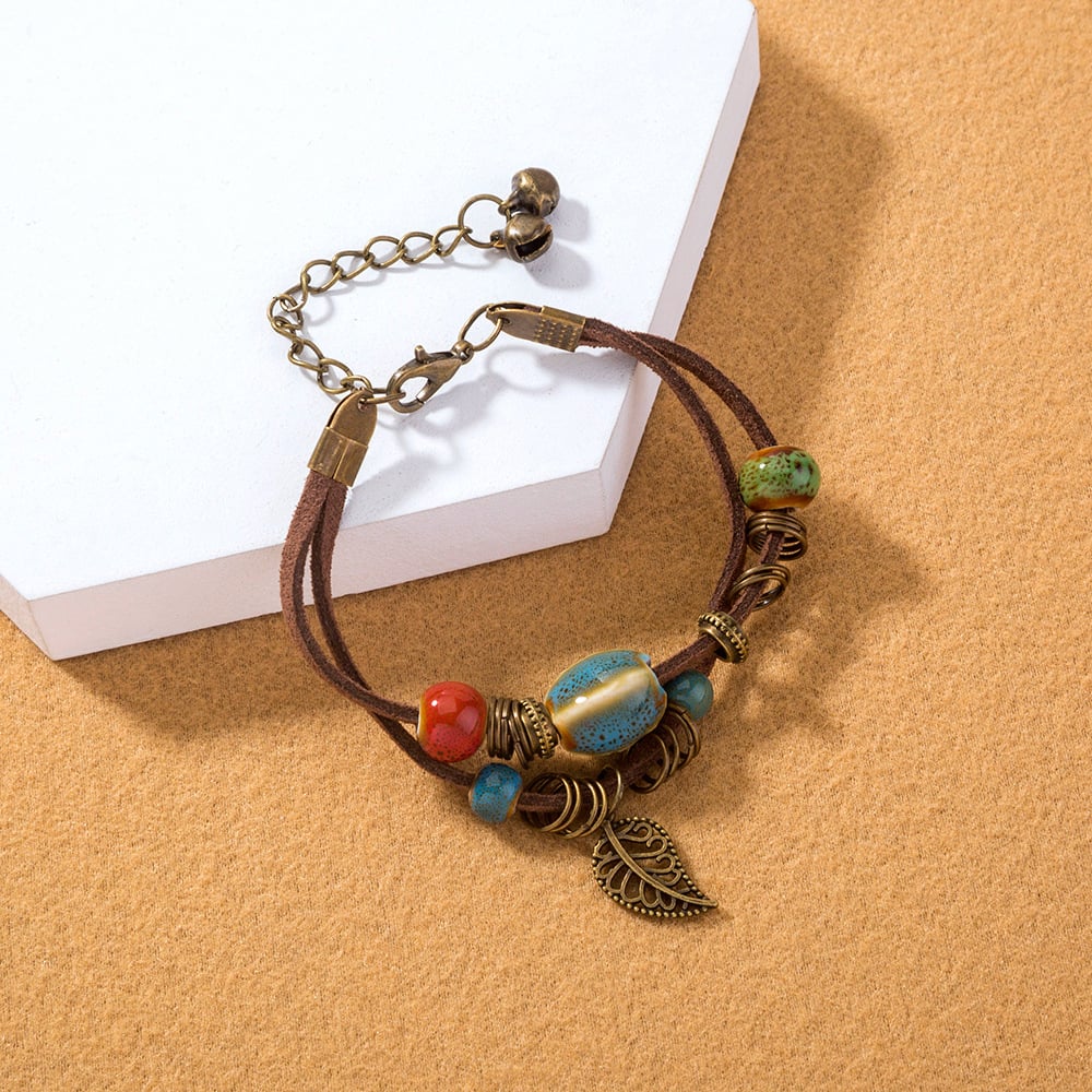 Lantana Handmade Boho Leather Bracelet with Ceramic Beads