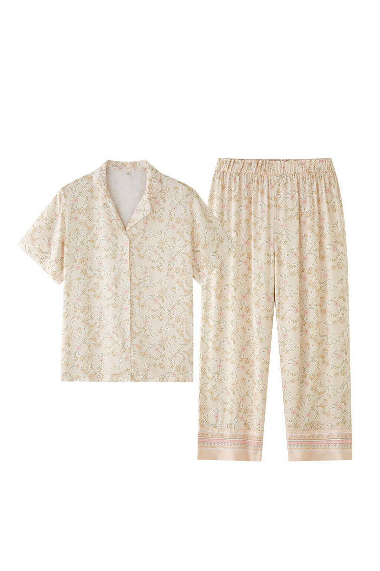 Flower Print Notched Collar Sleepwear Set