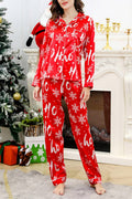 Coordinated Snowflake Pattern Silk-Like Pajama Set