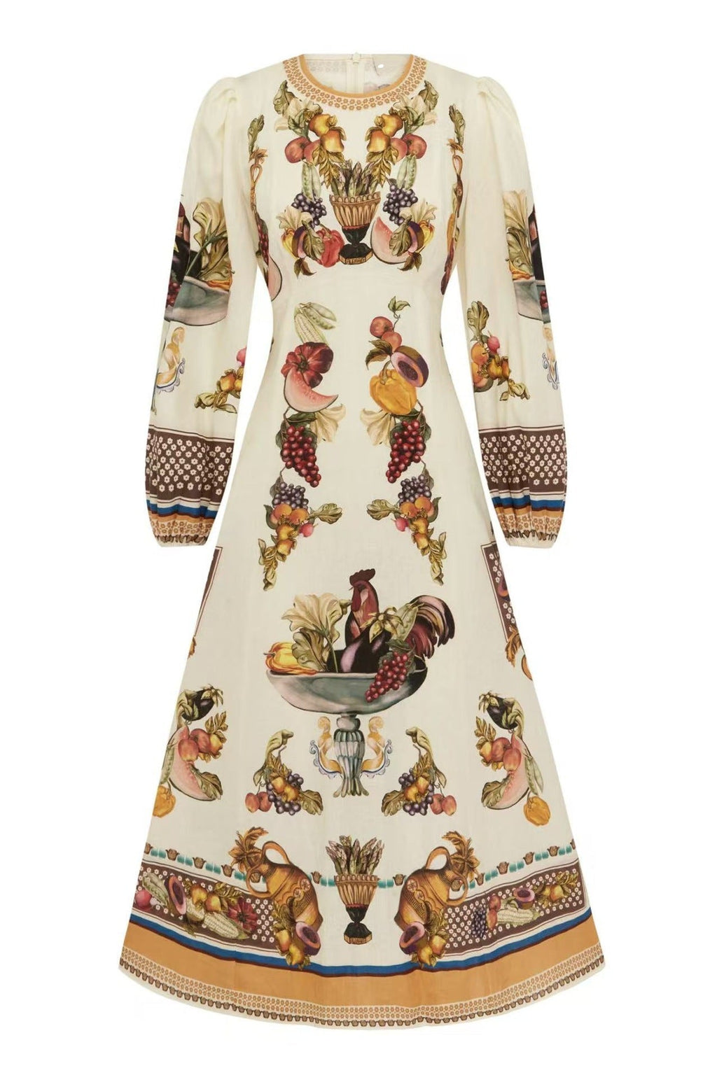 Puff Sleeve Retro Midi-Length Dress