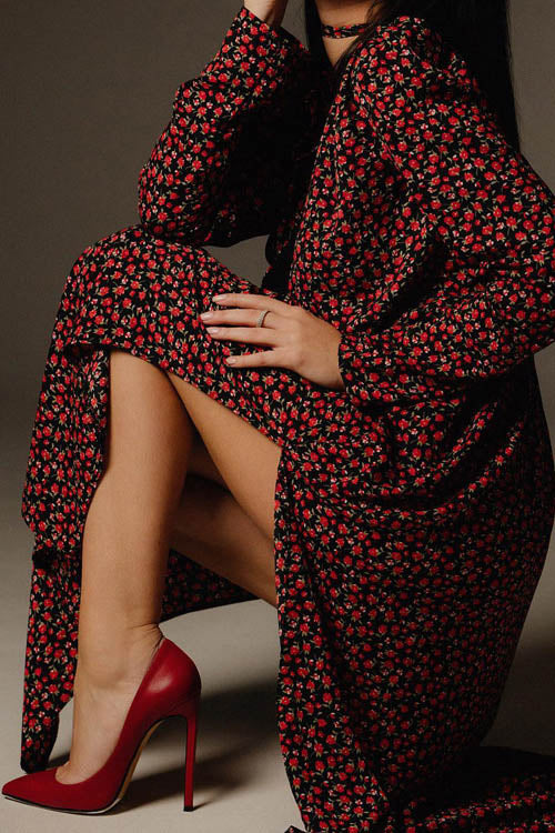 Bertha Flower V-Neck Mini-Length Dress