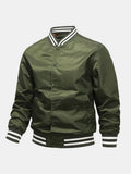 Men's Classic Baseball Bomber Jacket – Snap-Button Varsity Style Outerwear with Striped Ribbed Trims for Casual Spring and Autumn Wear