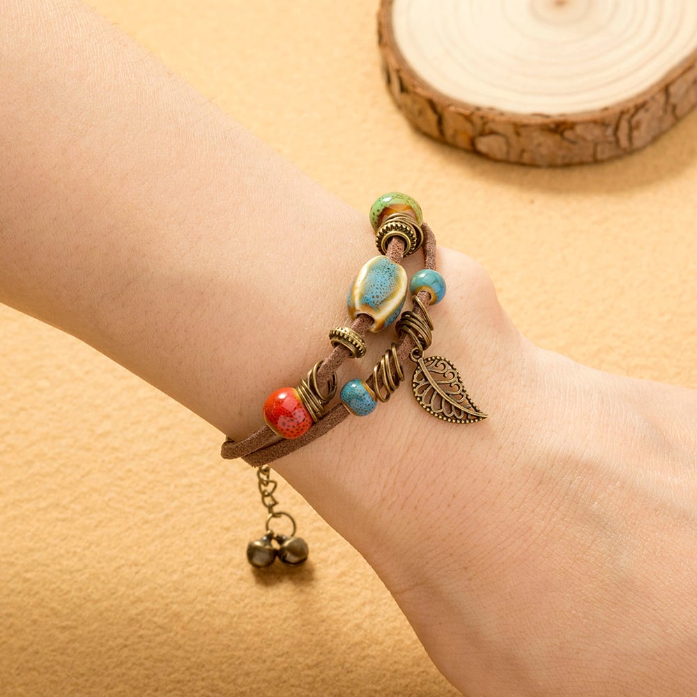 Lantana Handmade Boho Leather Bracelet with Ceramic Beads