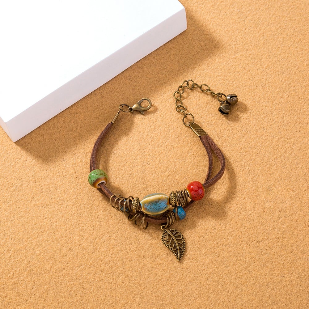 Lantana Handmade Boho Leather Bracelet with Ceramic Beads