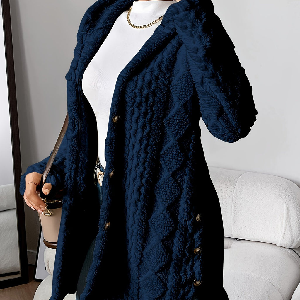 Women’s Longline Textured Knit Cardigan with Button Front – Relaxed Warm Layer for Autumn and Winter