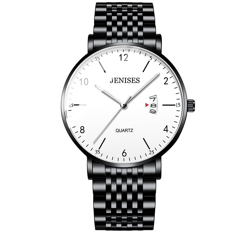 Men's Stainless Steel Watch with Easy-Read Numbered Dial, Slim Case and Link Bracelet