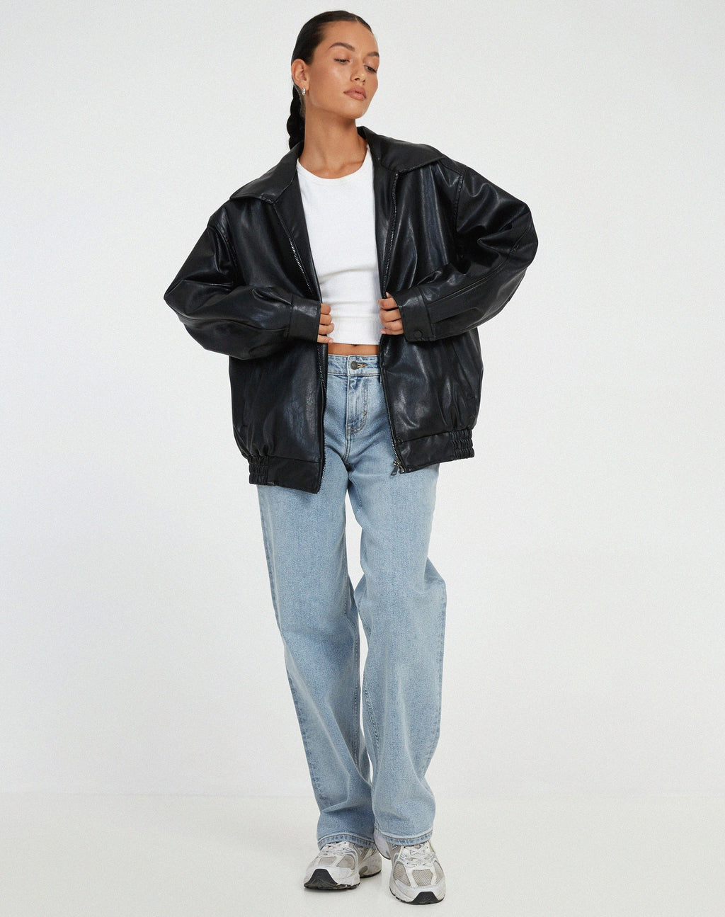 Oversized Leather Jacket with Modern Lines