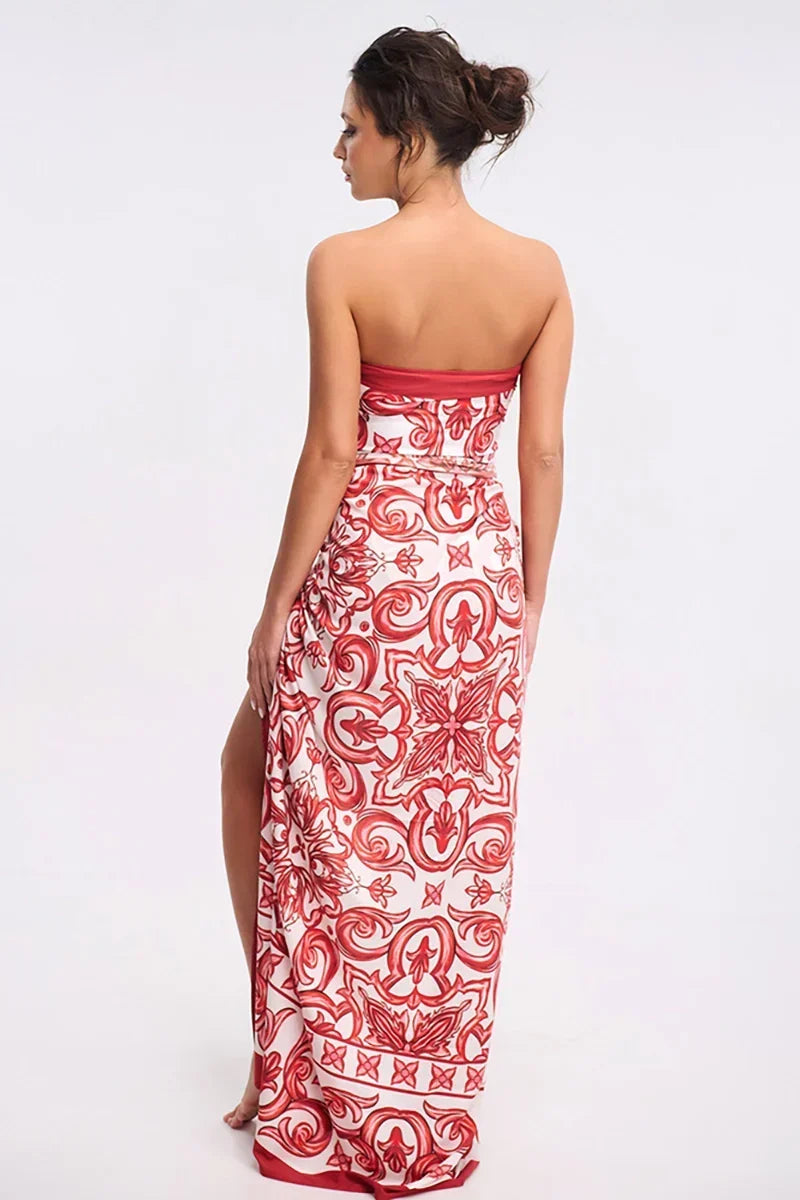 Ethnic Print One-Piece Swimwear Set