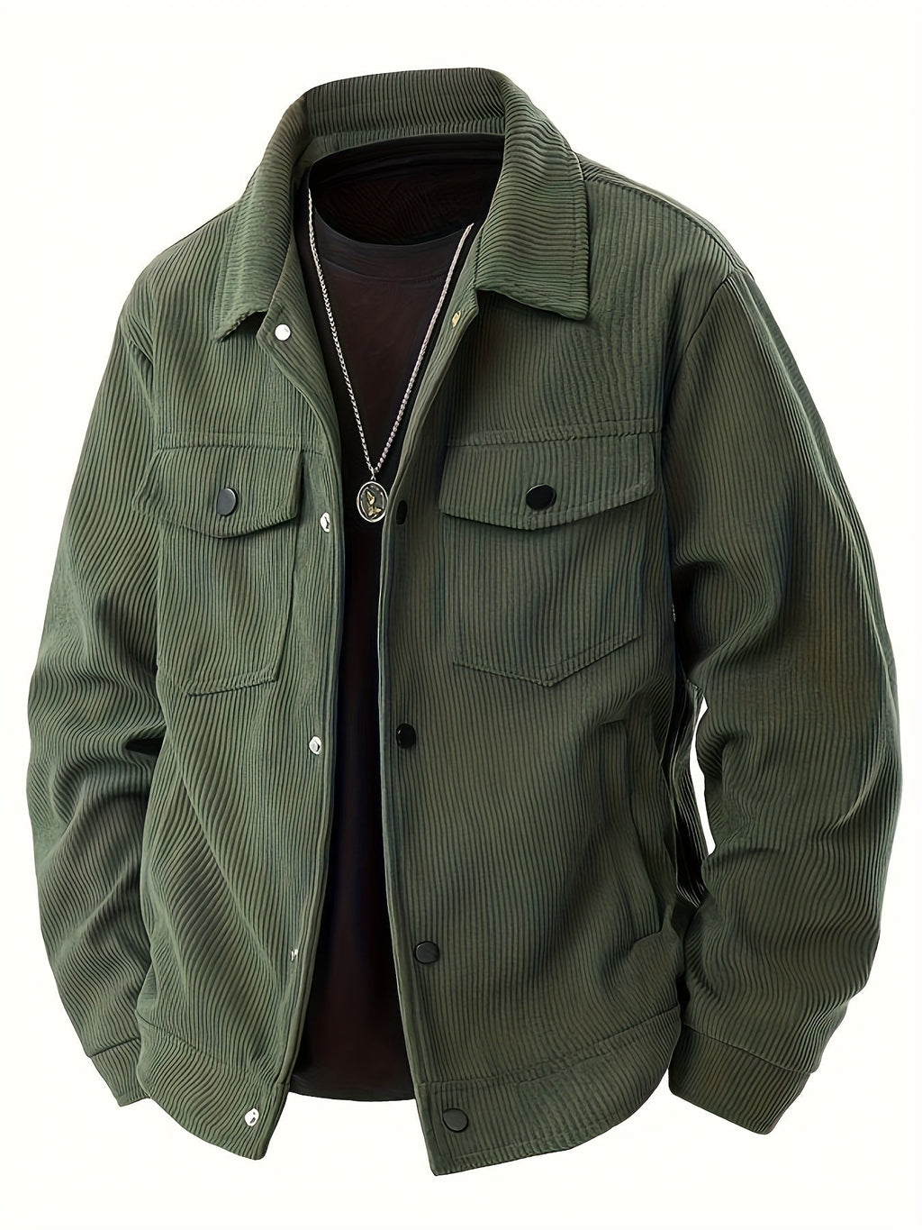 Men's Ribbed Snap Button Casual Jacket