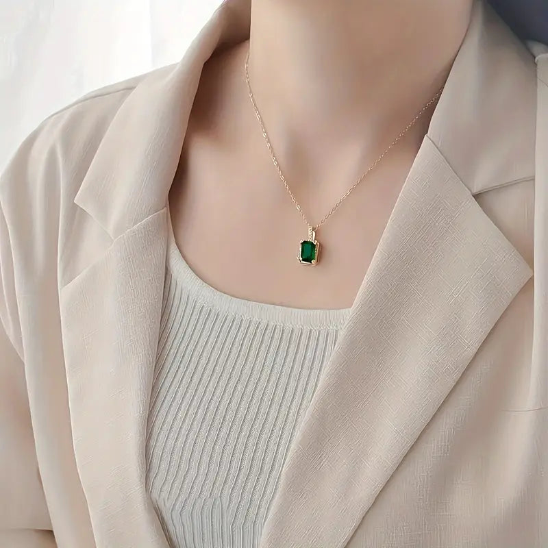 Elanora Gold Necklace with Green Rectangle Pendant