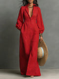 Women's Minimalist Single-breasted Long-sleeve Maxi Dress With A Fitted Waist