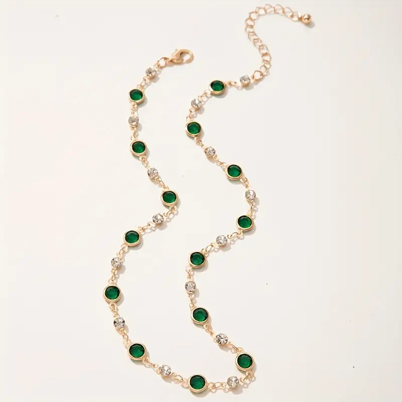 Gold Anklet with Green Crystals - Amalia