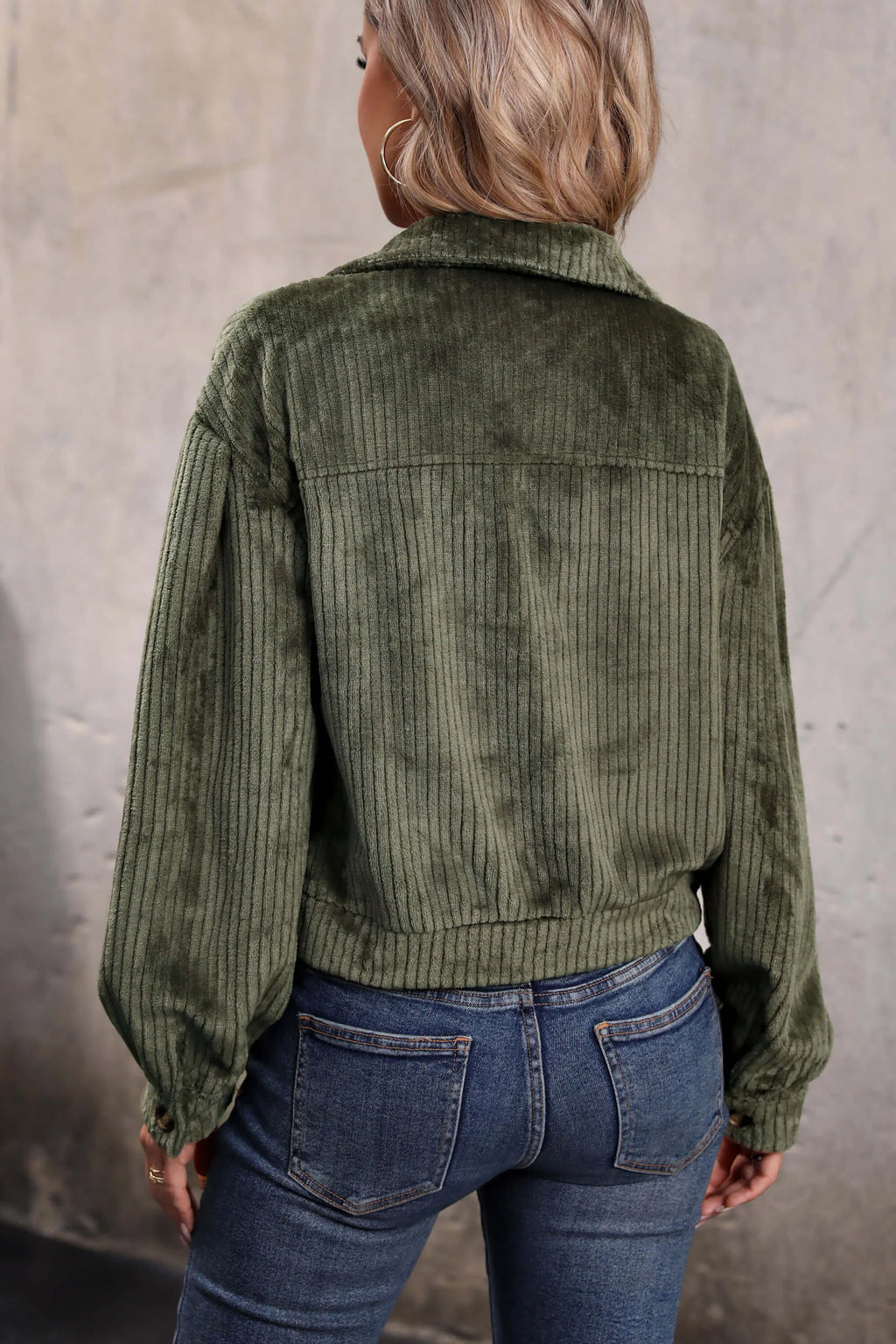 Modern Sabrina Cropped Corduroy Shacket Olive