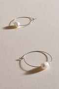 Modern Simple Pearl Fine Wire Hoops Cream/Silver