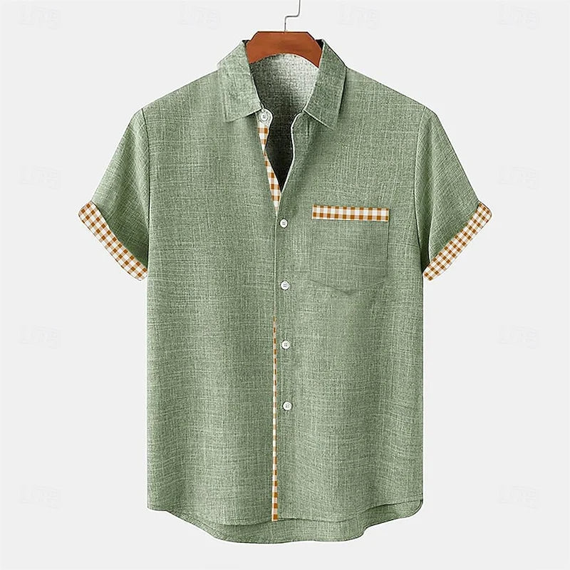 Men's Gingham Shirt – Short Sleeve Contrast Cuff Detail