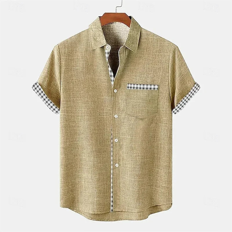 Men's Gingham Shirt – Short Sleeve Contrast Cuff Detail