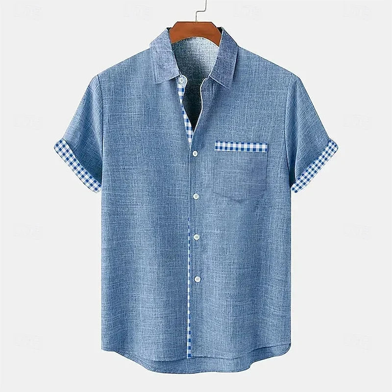 Men's Gingham Shirt – Short Sleeve Contrast Cuff Detail