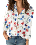 Women’s Floral Cotton Shirt with Long Sleeves – Relaxed Button-Front Fit and Curved Hem for Everyday Styling