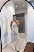 Coordinated One-Shoulder Striped Two-Piece Set