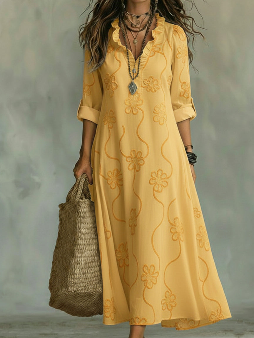 Women’s Ruffle V-Neck Maxi Dress