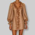 Ariana - Women's Ruffle-Front Cocktail Dress with Puff Sleeves